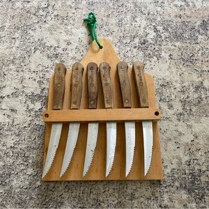 Old Homestead Wood Handled Stainless Kitchen Steak‎ Knives W/ Hanging Holder